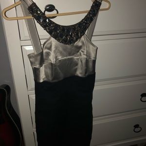 Crystal sewn classy silver/black dress
